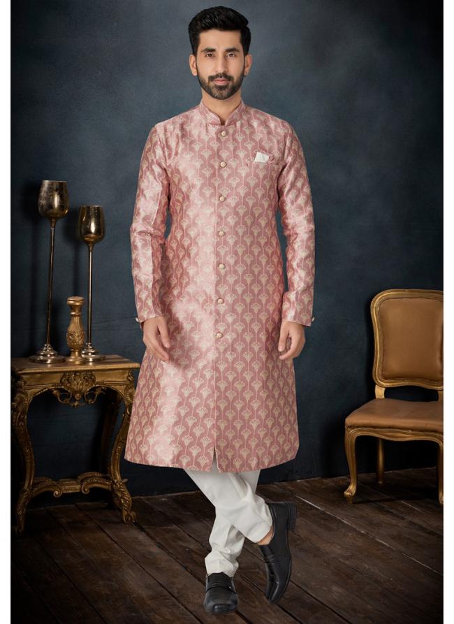 Banarasi Silk Rose Gold Traditional Wear Weaving Kurta Pajama